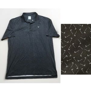 Callaway Men's Opti-Dri Polo Shirt - Navy with tiny Golf Flag Print sz M